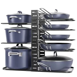 ORDORA Pots and Pans Organizer: Under Cabinet, Adjustable 8-Tier Pot Organizers inside Cabinet, Kitchen Organizers and Storage Fit 6-11 inch Lightweight Cookware