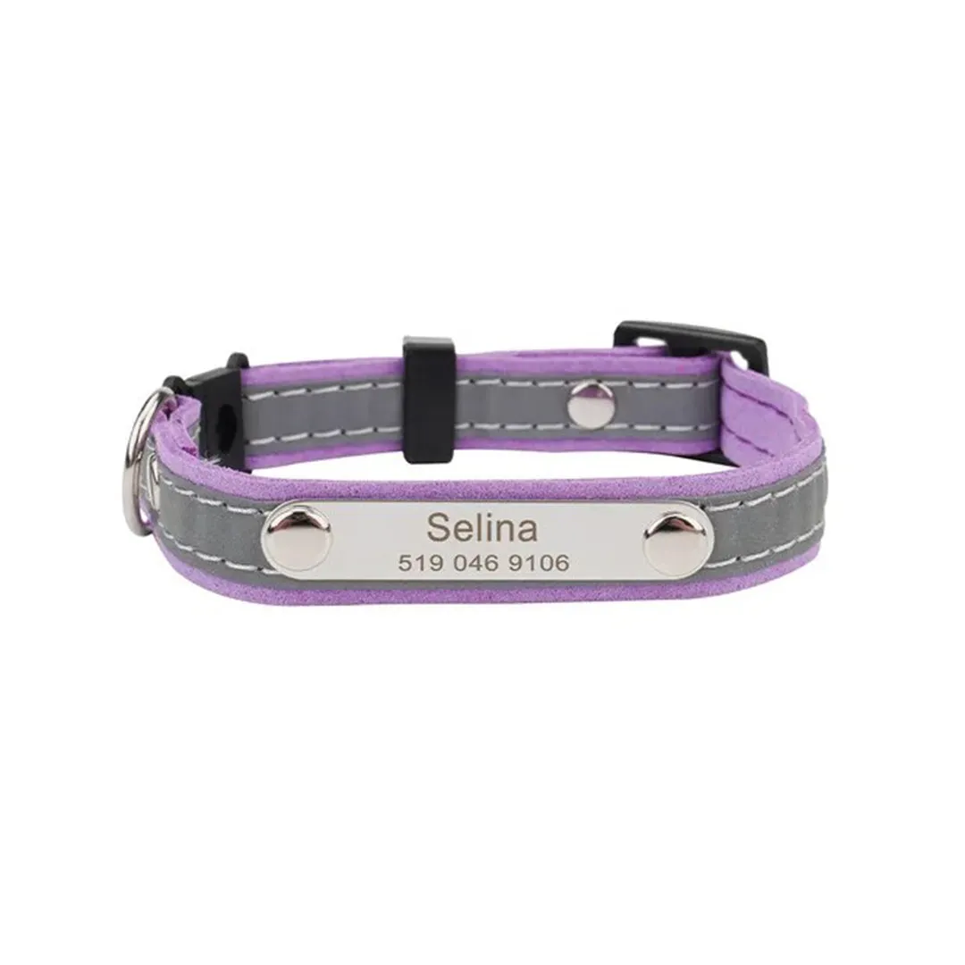 Personalized Reflective Pet Collar with Engraved ID Tag