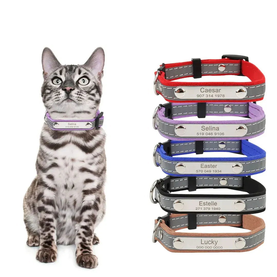 Personalized Reflective Pet Collar with Engraved ID Tag