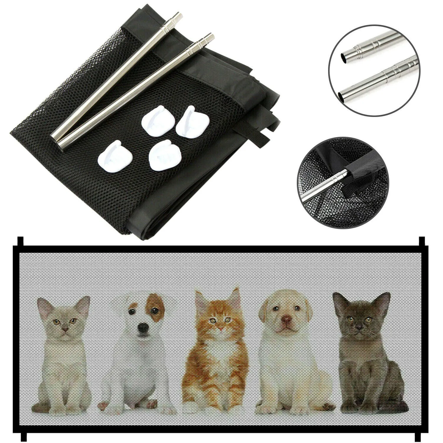 Pets Dog Cat Baby Safety Gate Mesh Fence Magic Portable Guard Net Stairs Doors Valla para perros y mascotas, puerta de seguridad