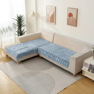 Premium Faux Rabbit Fur Sofa Mat for L Shape Sofa (3 2 Seater), Charm Blue