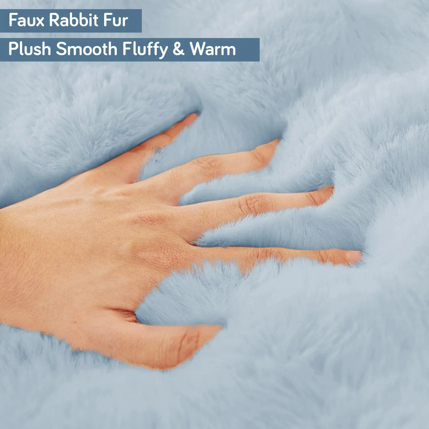 Premium Faux Rabbit Fur Sofa Mat for L Shape Sofa (3 2 Seater), Charm Blue