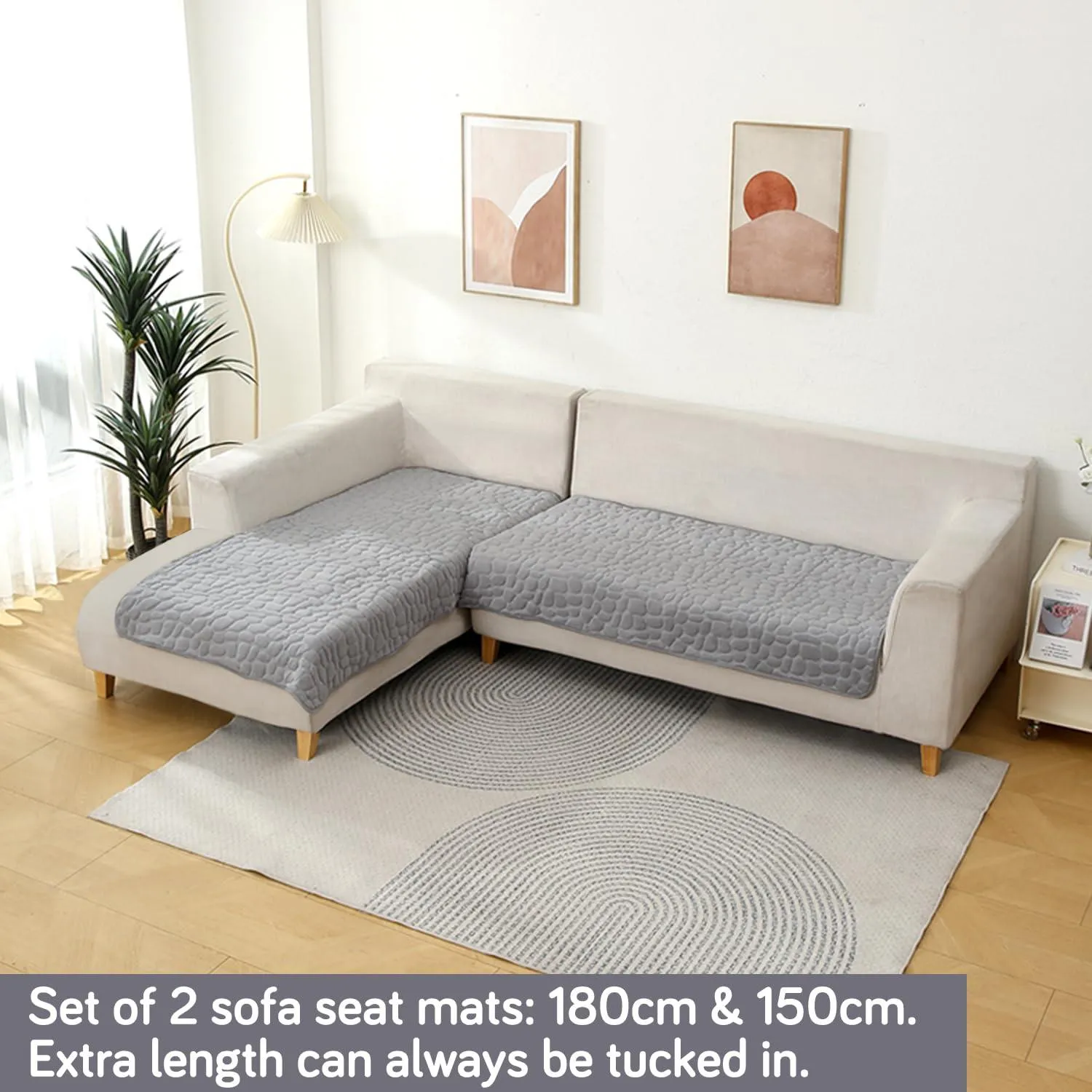 Premium Pebble Milk Velvet Sofa Cover Mat for L Shape Sofa (3 2 Seater), Moon Grey