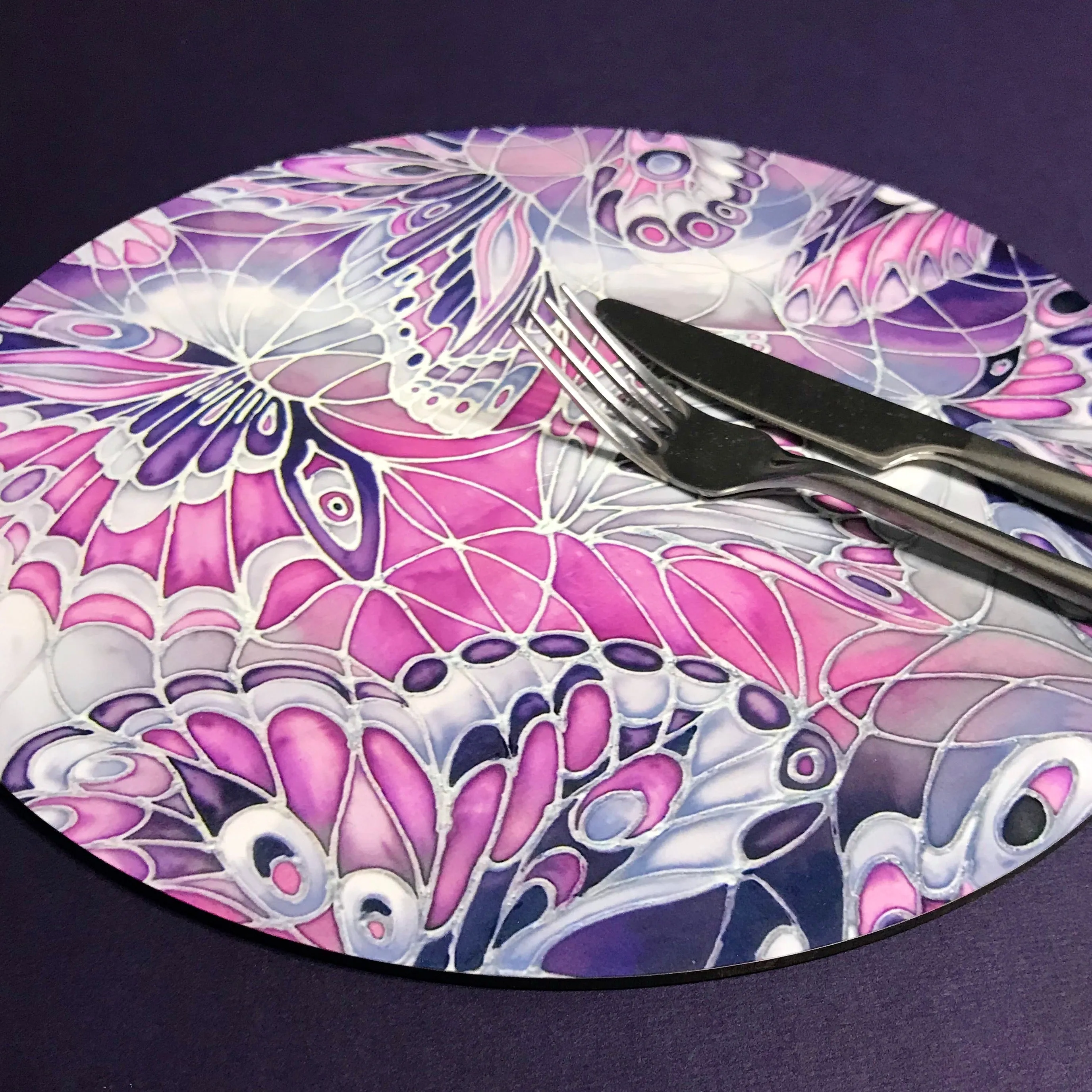 Purple Grey Placemats & Coasters - High Quality Table Mats - Purple Butterfly Tableware