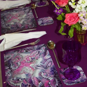 Purple Grey Placemats & Coasters - High Quality Table Mats - Purple Butterfly Tableware