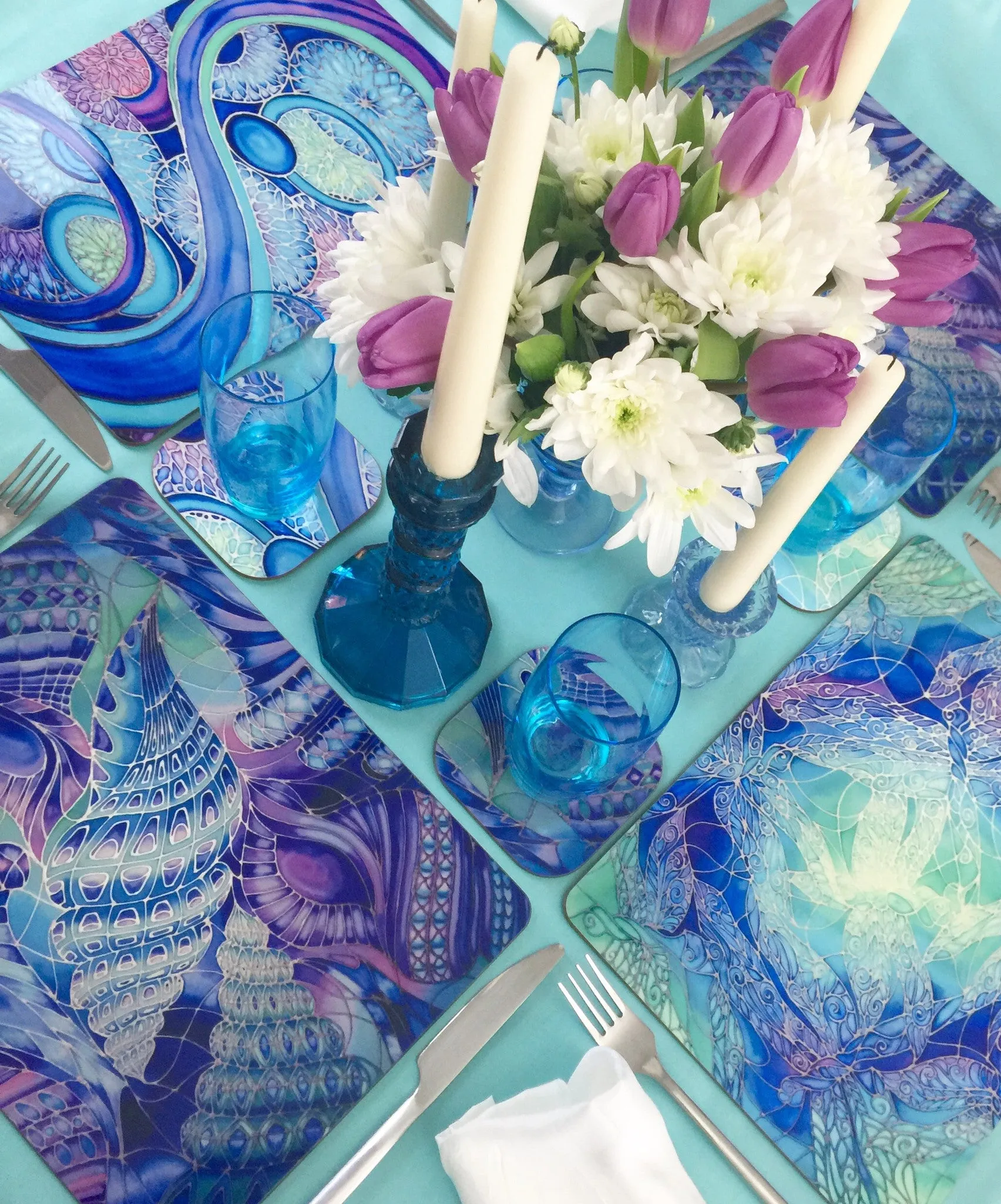 Purple Grey Placemats & Coasters - High Quality Table Mats - Purple Butterfly Tableware