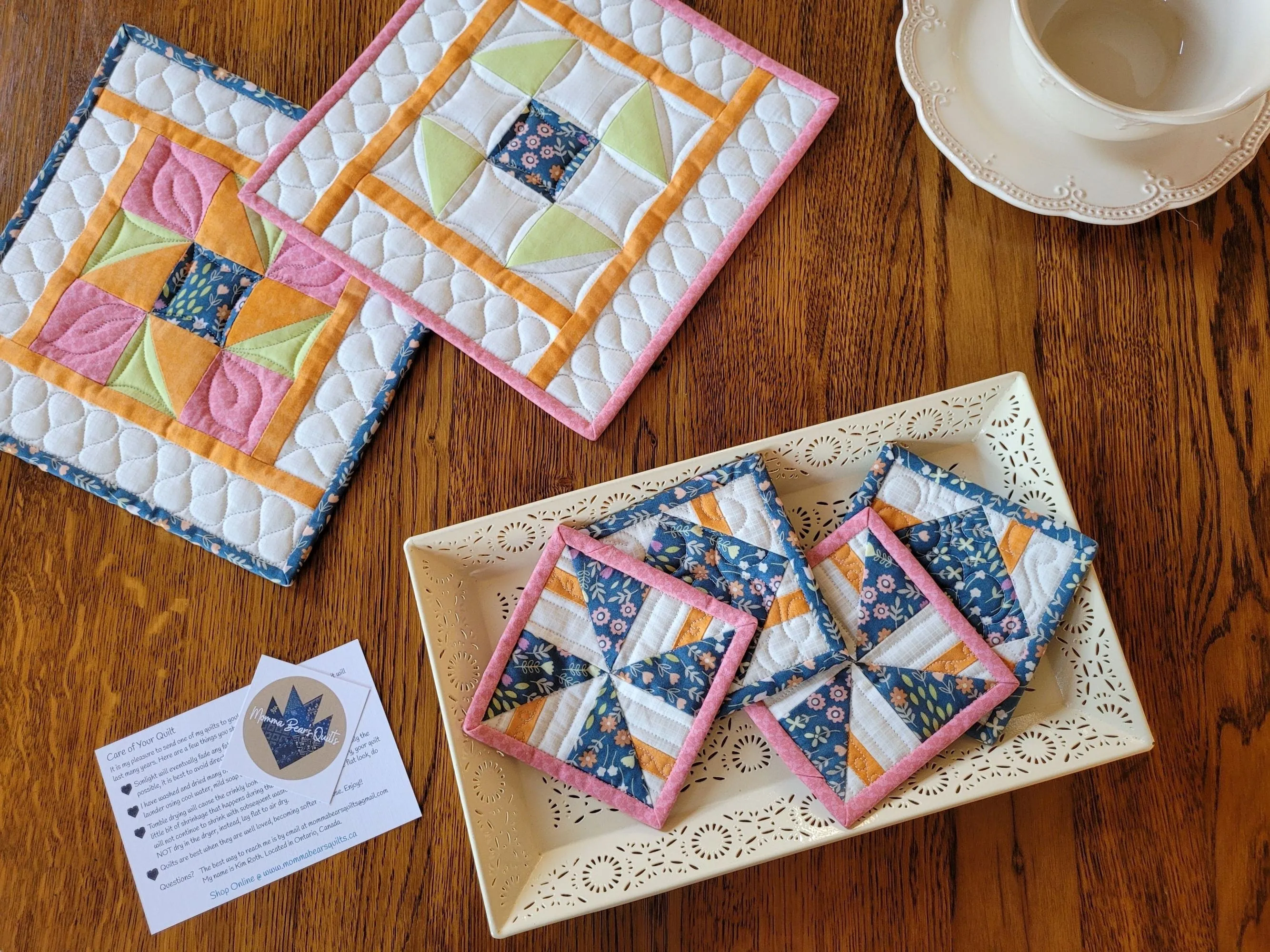 Quilted Fabric Coaster Set | Mug Rugs | Tea Lover Gift
