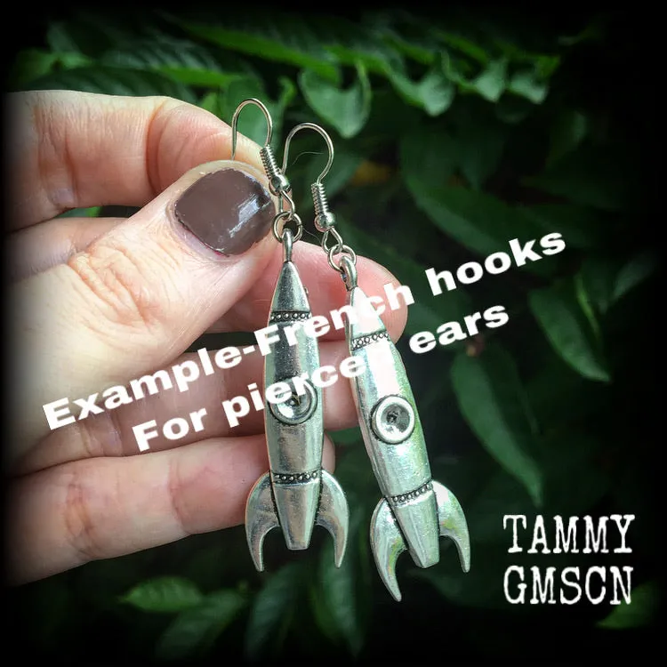 Retro rocket earrings-Space ship earrings