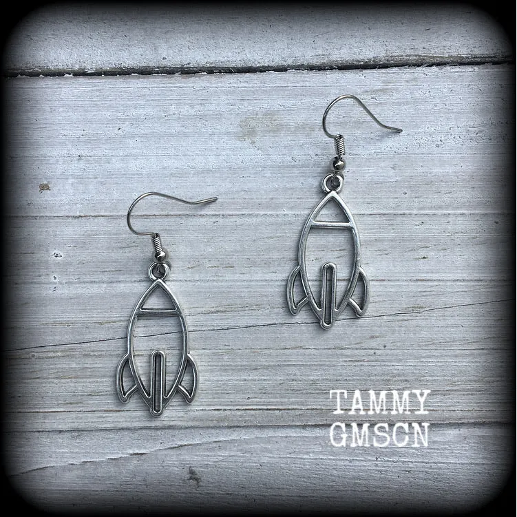 Retro space rocket earrings-Spaceship earrings
