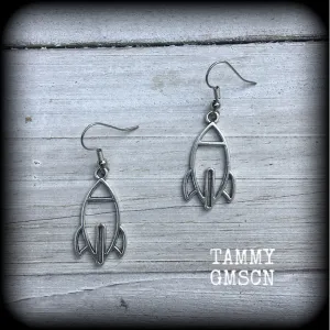 Retro space rocket earrings-Spaceship earrings