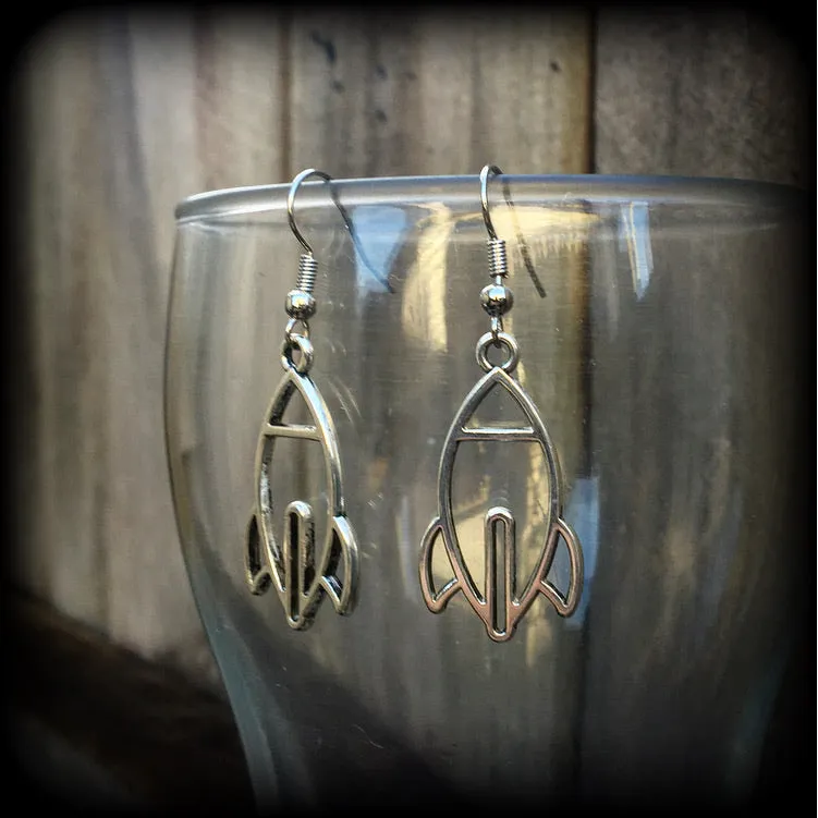 Retro space rocket earrings-Spaceship earrings