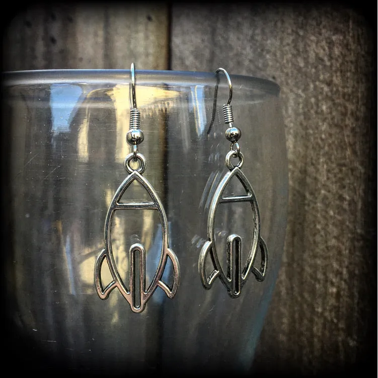 Retro space rocket earrings-Spaceship earrings