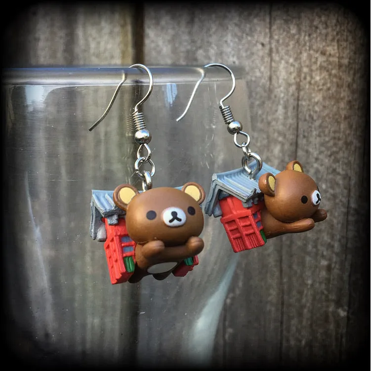 Rilakkuma bear earrings-Japanese earrings-Kawaii jewelry