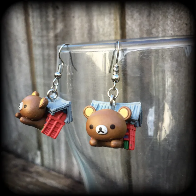 Rilakkuma bear earrings-Japanese earrings-Kawaii jewelry