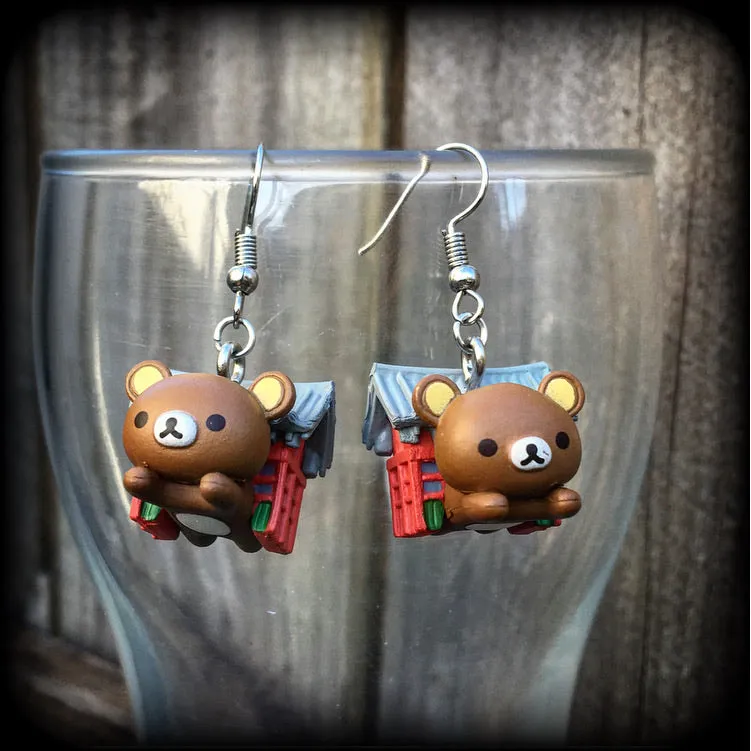 Rilakkuma bear earrings-Japanese earrings-Kawaii jewelry
