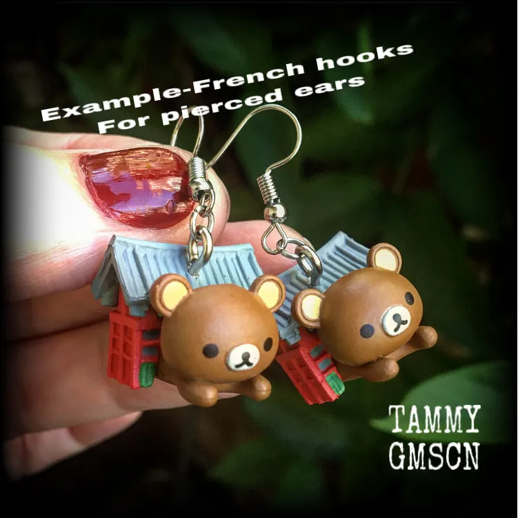 Rilakkuma bear earrings-Japanese earrings-Kawaii jewelry