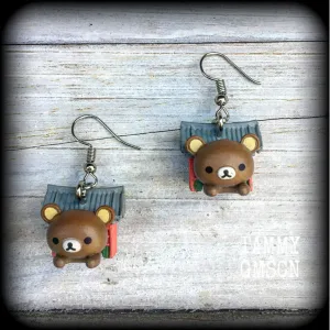 Rilakkuma bear earrings-Japanese earrings-Kawaii jewelry