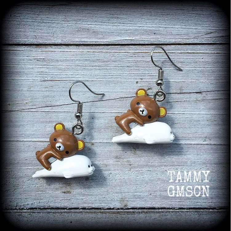 Rilakkuma earrings-Japanese bear and seal earrings