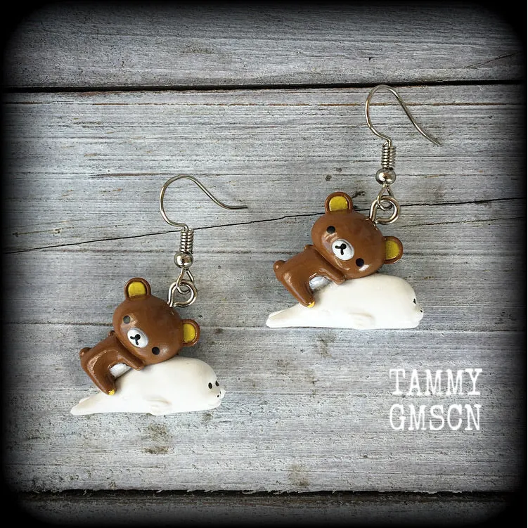 Rilakkuma earrings-Japanese bear and seal earrings
