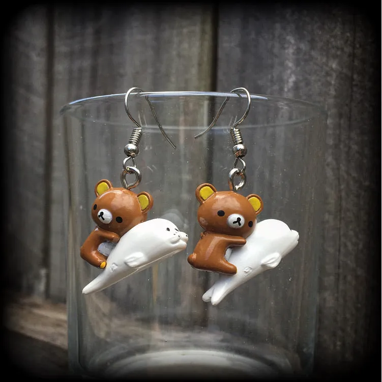 Rilakkuma earrings-Japanese bear and seal earrings