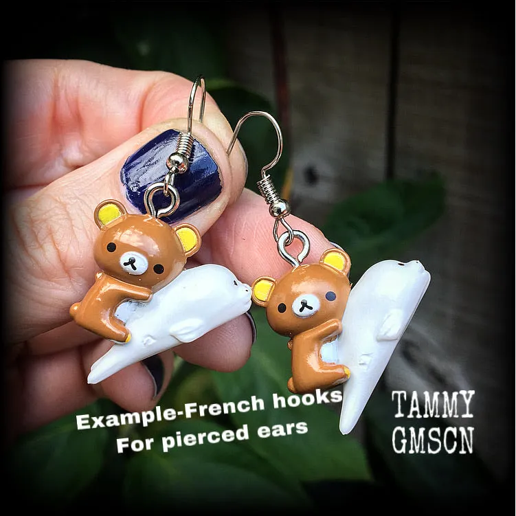 Rilakkuma earrings-Japanese bear and seal earrings