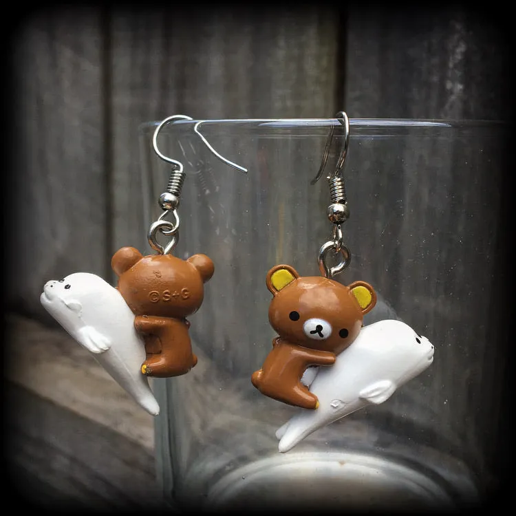 Rilakkuma earrings-Japanese bear and seal earrings