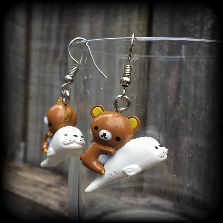 Rilakkuma earrings-Japanese bear and seal earrings