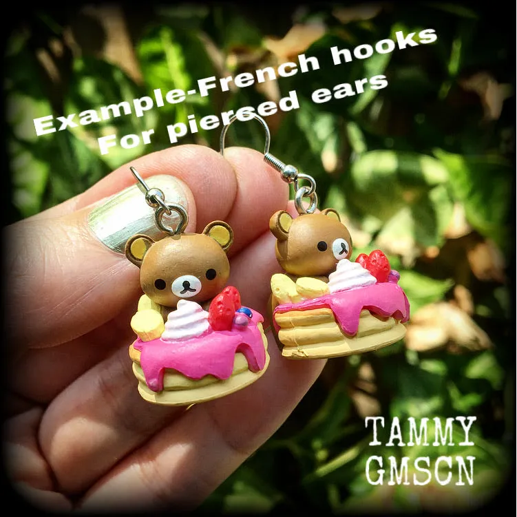 Rilakkuma pancake stack earrings-Japanese kawaii earrings
