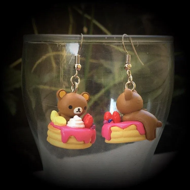 Rilakkuma pancake stack earrings-Japanese kawaii earrings