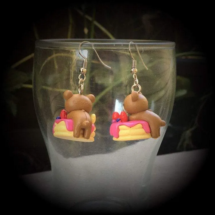 Rilakkuma pancake stack earrings-Japanese kawaii earrings