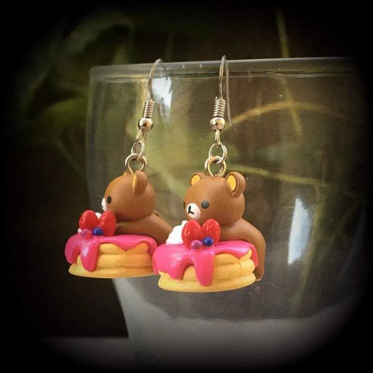 Rilakkuma pancake stack earrings-Japanese kawaii earrings
