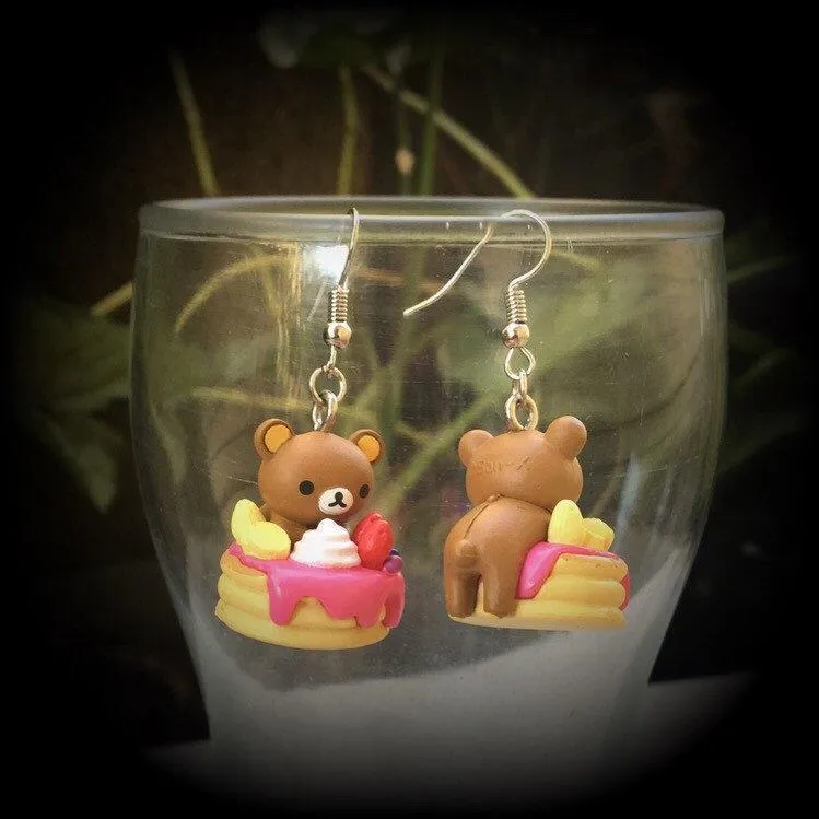 Rilakkuma pancake stack earrings-Japanese kawaii earrings