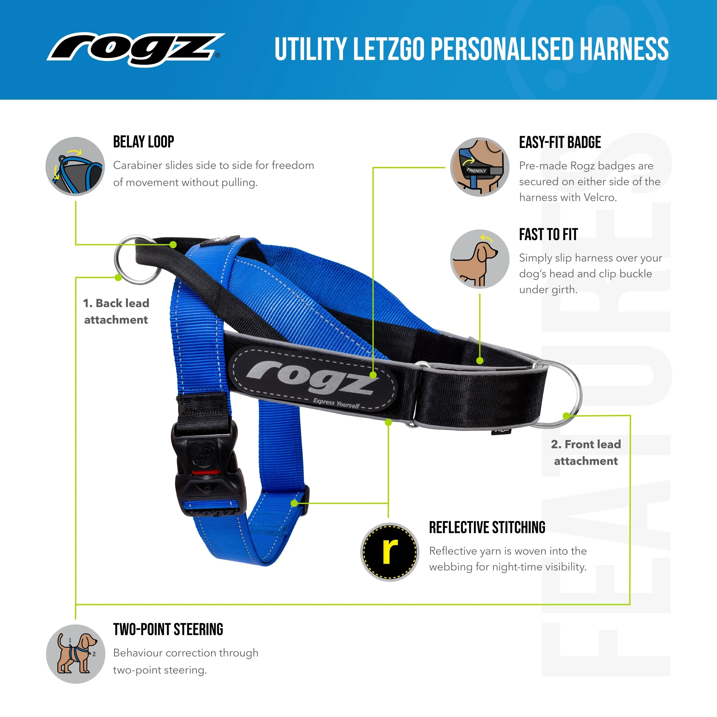 Rogz Utility LetzGo Personalised Harness Red Lge=^._.^=