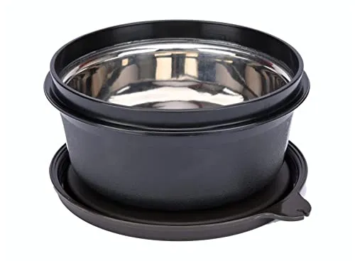 Signoraware Monarch Premium Steel Container Medium 350ml | 1 Stainless Steel Containers & Pickle Box| Leak Proof Microwave Safe, 350ml, Set of 1, Black