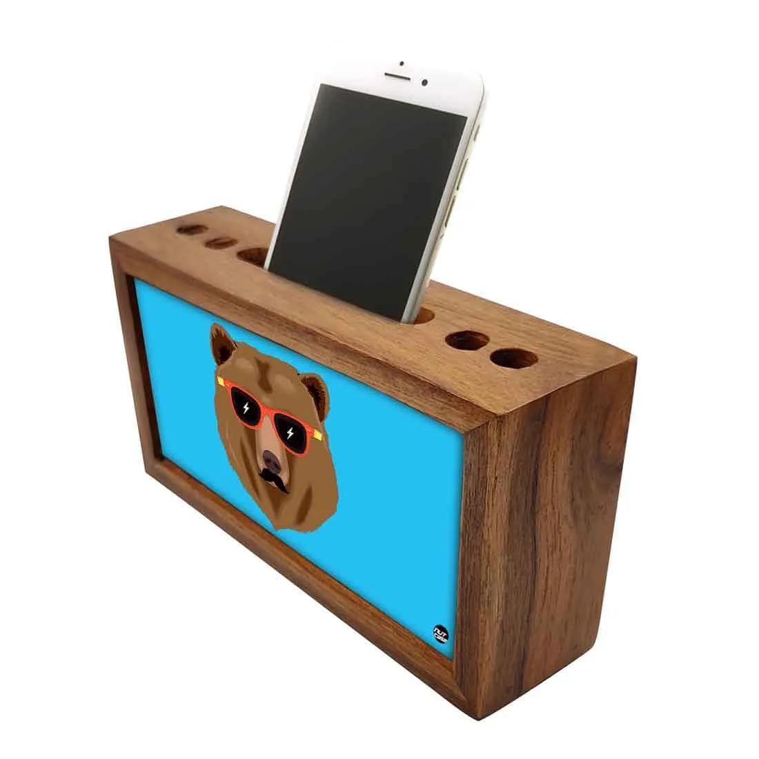 Solid Wood desk organizer - Bear Blue
