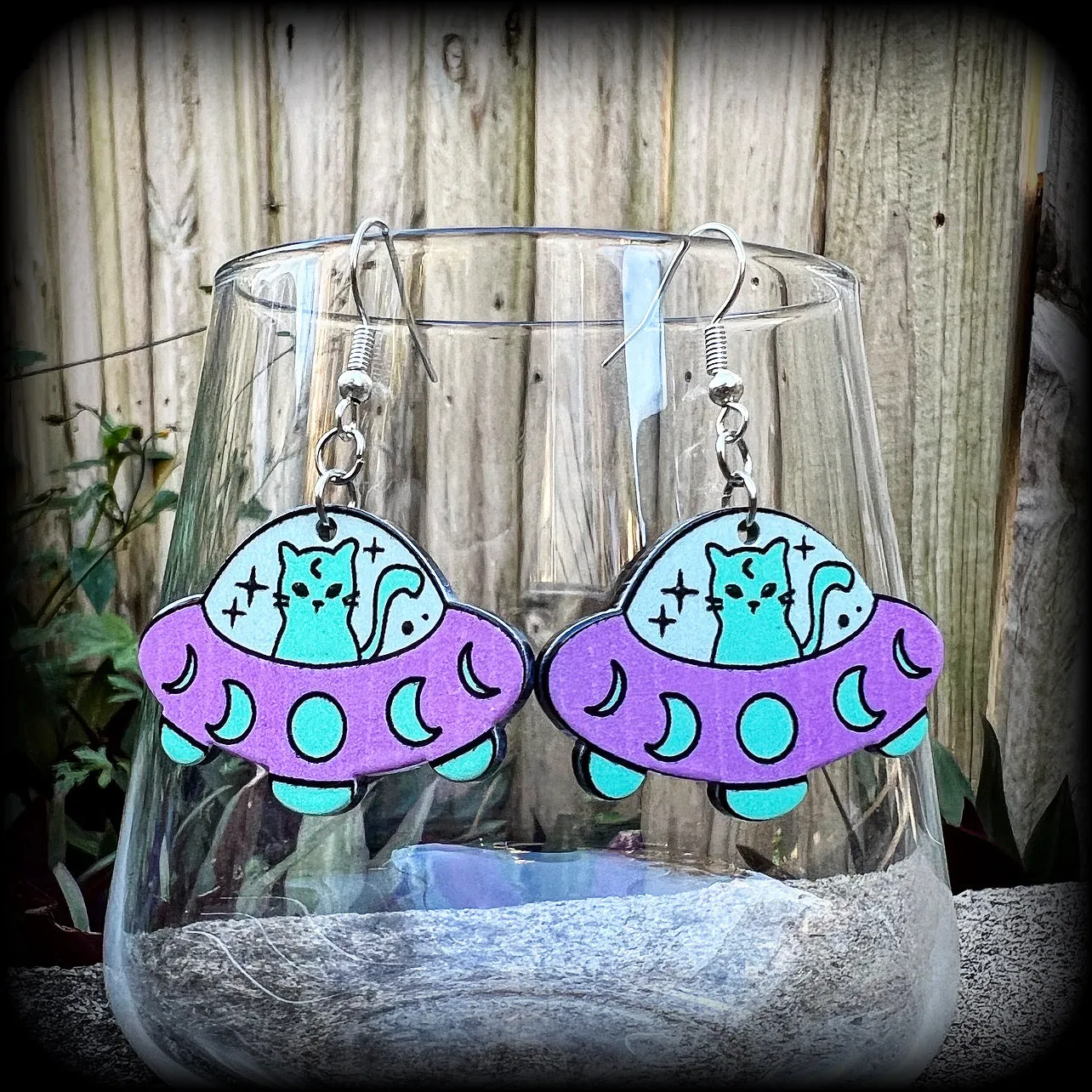 Space cat earrings-UFO earrings