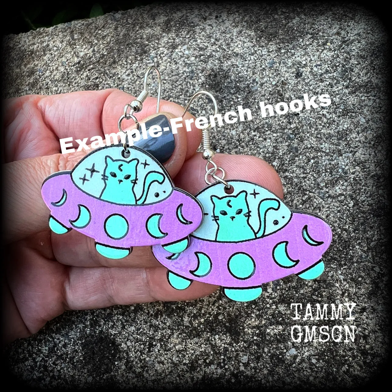 Space cat earrings-UFO earrings