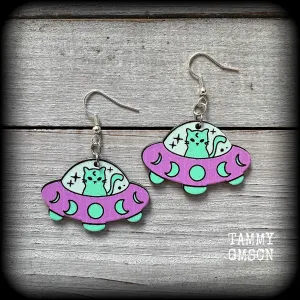 Space cat earrings-UFO earrings