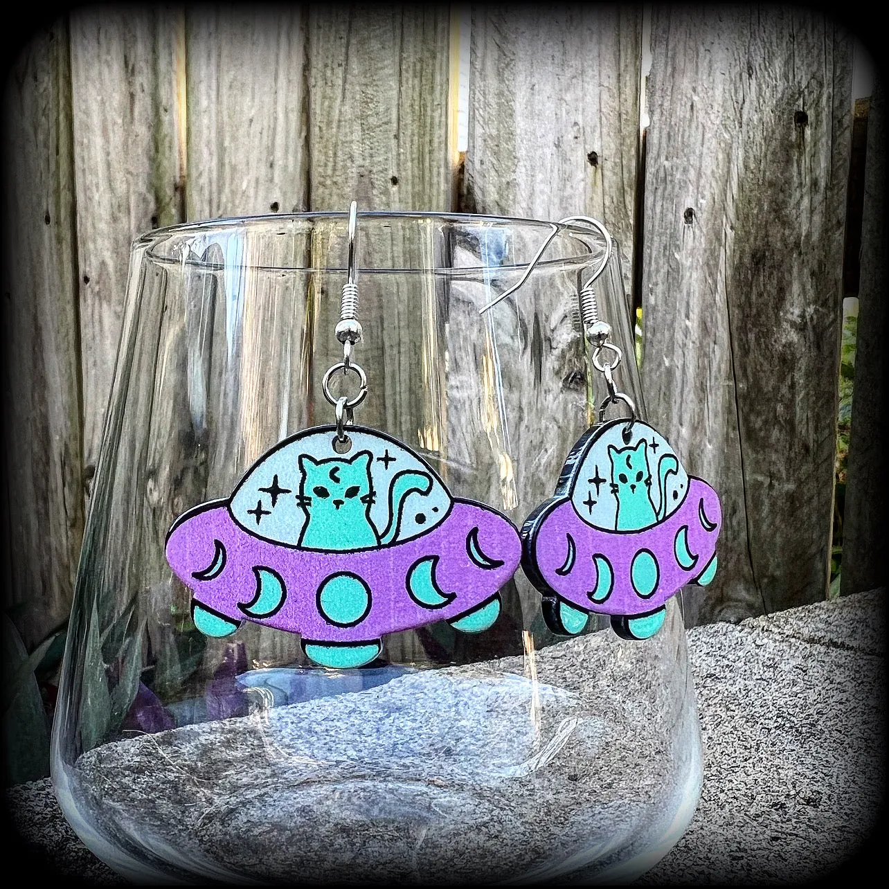 Space cat earrings-UFO earrings
