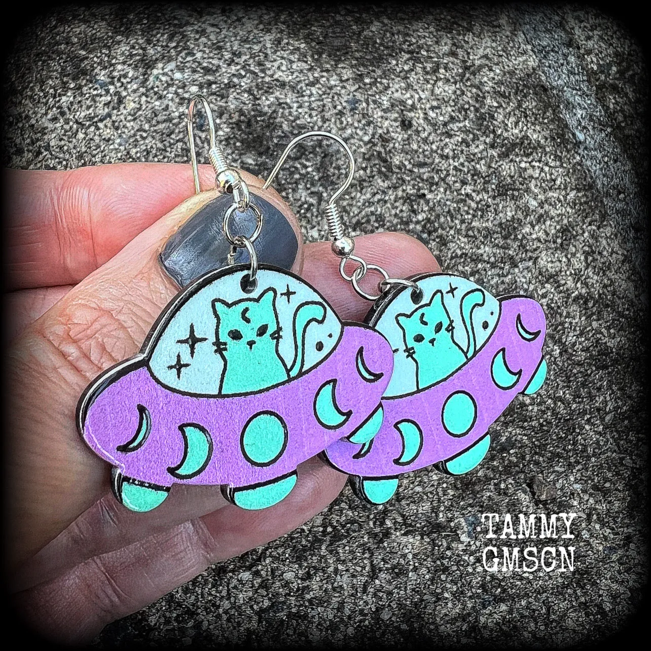 Space cat earrings-UFO earrings