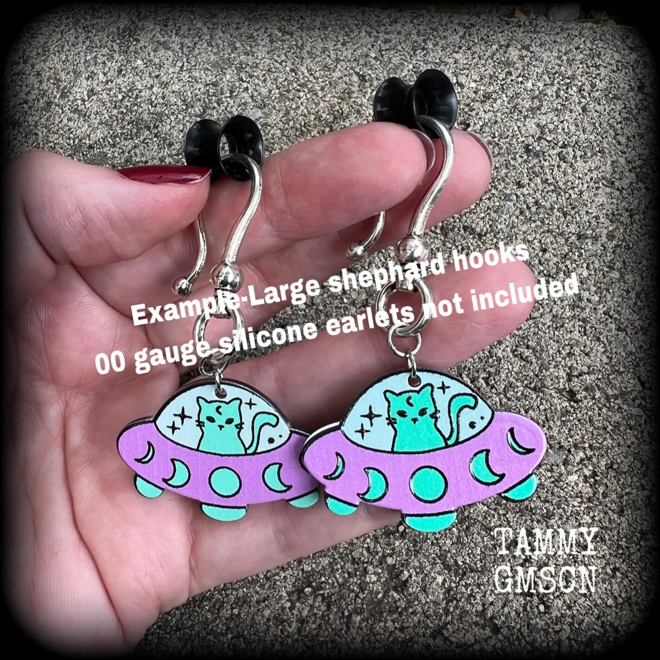 Space cat earrings-UFO earrings