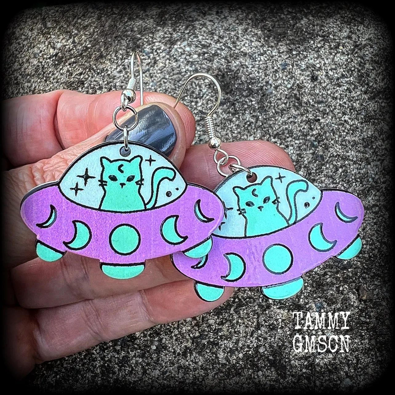 Space cat earrings-UFO earrings