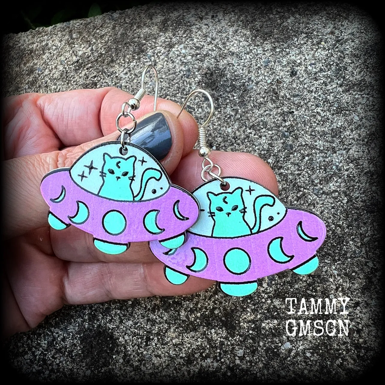 Space cat earrings-UFO earrings