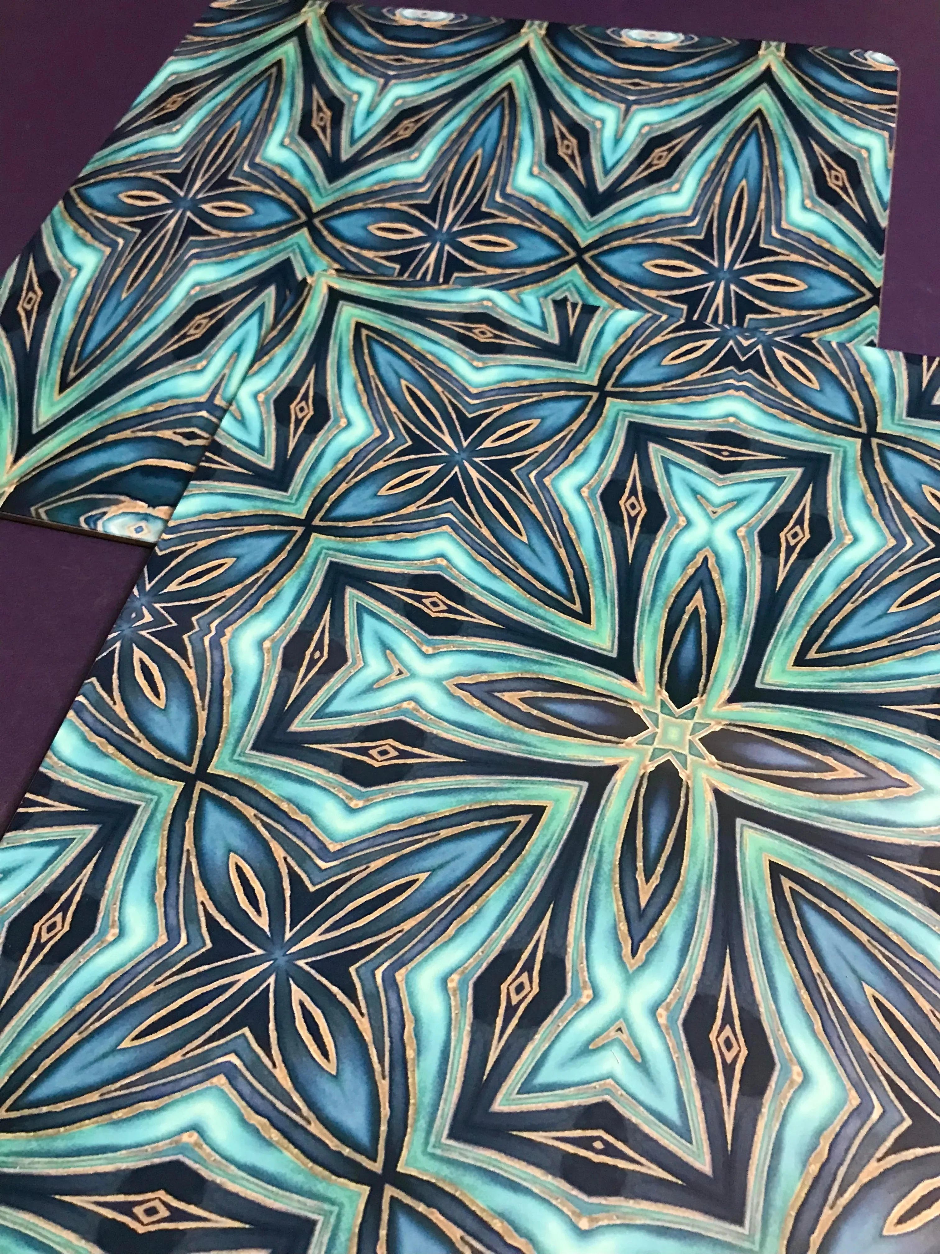 Teal Blue Geometric Fusion Square Table Mats & Coasters - Place