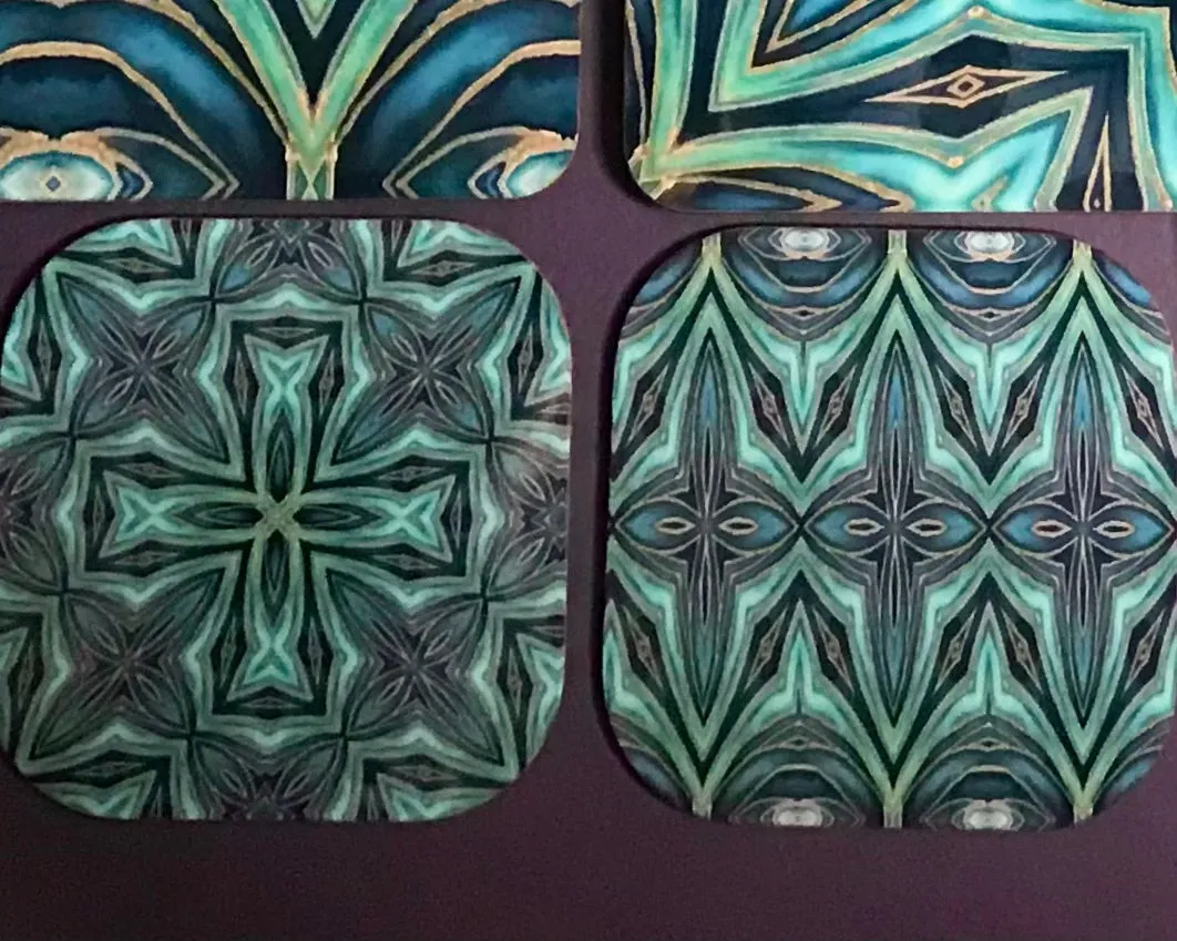 Teal Blue Geometric Fusion Square Table Mats & Coasters - Place