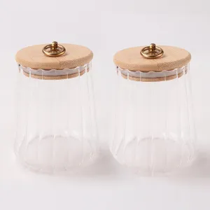 The Better Home Borosilicate Containers with Lid 750ml |Container for Kitchen Storage Set | Leakproof, Airtight Storage Jar for Glass Jars with Wooden Lid |Curve Loop Collection Set of 2