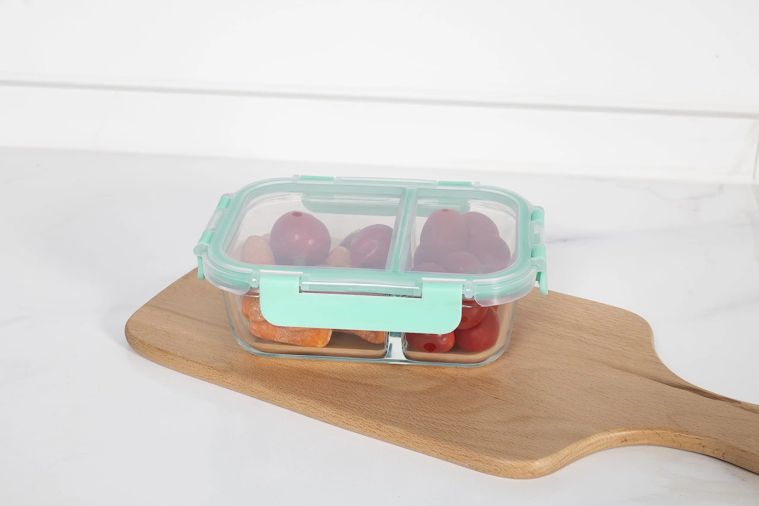 The Better Home Microwave Safe Office Two Compartment Lunch Box Set | Glass | Safety Lock Airtight Tiffin Containers (570ml | Transparent) (570ml)