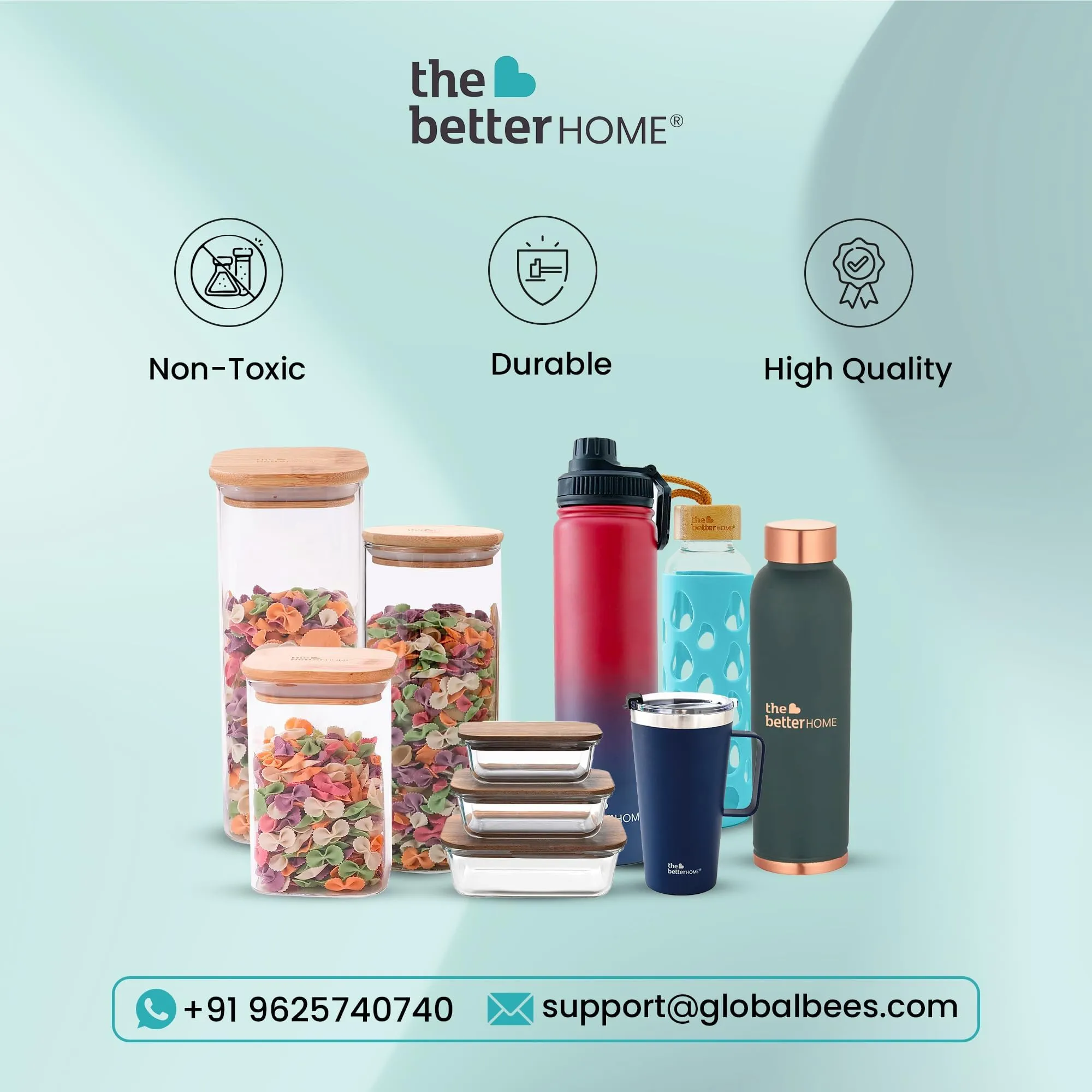 The Better Home UMAI 1000ml Ceramic Jar for Kitchen Storage | Air Tight Container Set with Bamboo Lid | Kitchen Container for Snacks, Tea, Sugar | Multipurpose Organizer | White with print (Set of 1)