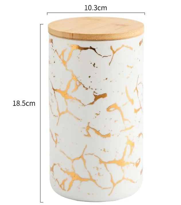 The Better Home UMAI 1000ml Ceramic Jar for Kitchen Storage | Air Tight Container Set with Bamboo Lid | Kitchen Container for Snacks, Tea, Sugar | Multipurpose Organizer | White with print (Set of 1)
