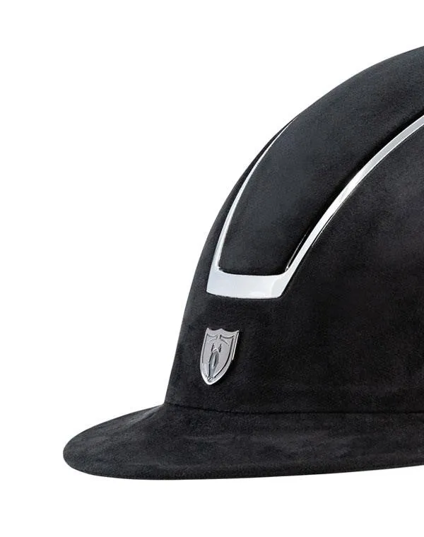 Tipperary Windsor with MIPS Wide Brim - Black UltraSuede Shell w/ Chrome Trim and Black UltraSuede Top